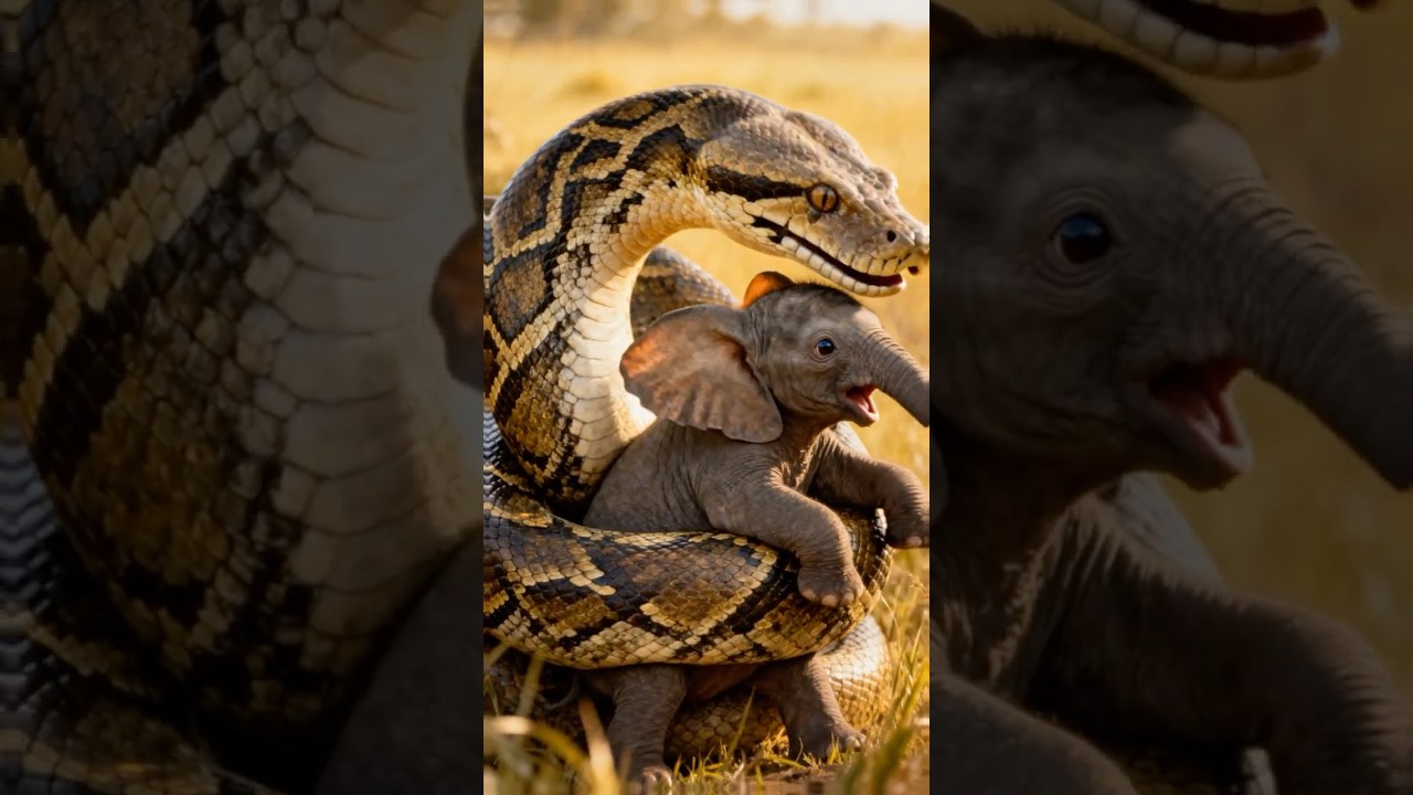 Mother Elephant Rescues Baby from Giant Python! 🐘🐍