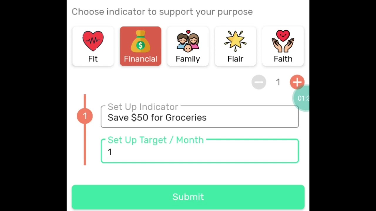 Fivebalance Self Improvement mobile app. K.P.I