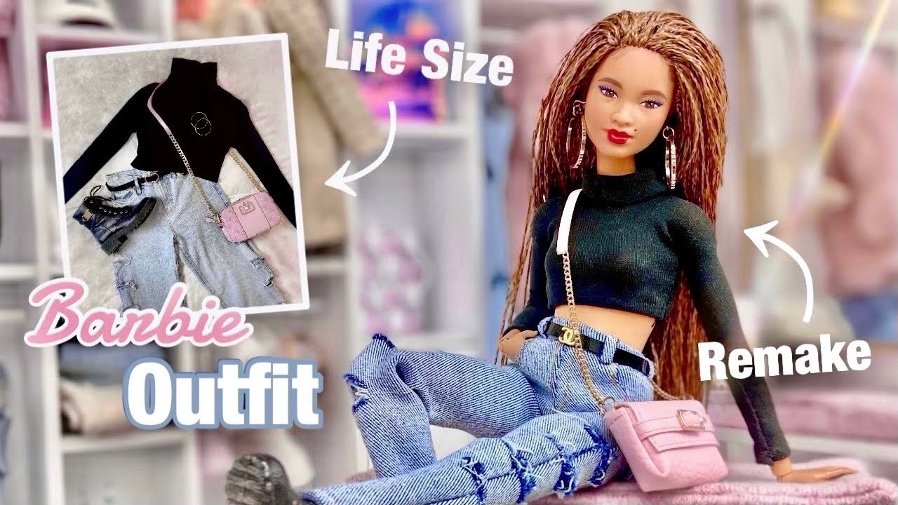 Recreating my OWN Outfit in BARBIE Doll Size - Baggy Jeans| Crop Turtle  Neck| Purse| Combat Boots - YouTube