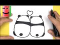 Astuce de dessin facile  viens apprendre  dessiner deux pandas amoureux  tutodessin