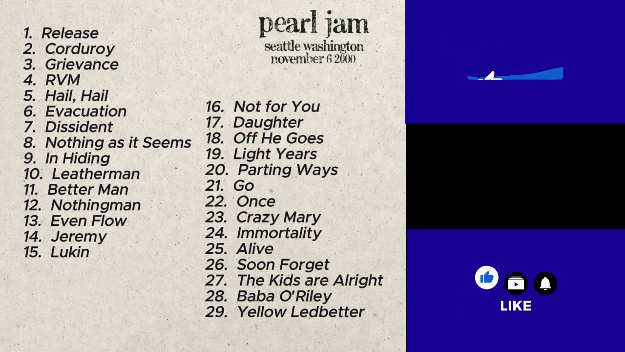 Pearl Jam November 6, 2000 KeyArena Seattle Washington Full Show LIVE Music Concert Set Alternative