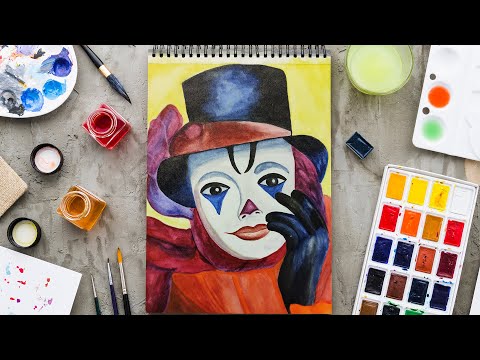 Watercolor Painting 12 / How to make Watercolor Clown in Time-Lapse / Clown / Mask