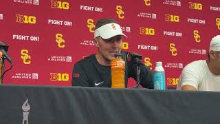 USC HC Lincoln Riley, QB Jayden Maiava, and S Bishop Fitzgerald after 31-13 win over Michigan‼️✌️