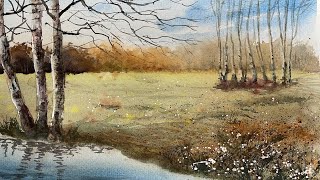 Как написать пейзаж с березами. Акварель.  Birches in Watercolor