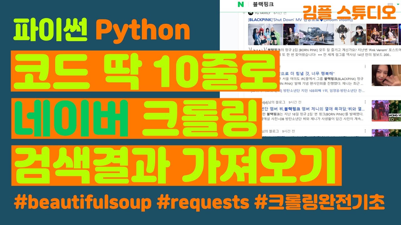 파이썬 웹크롤링 코드 10줄로 네이버 검색결과 가져오기 - beautifulsoup, requests 기초 사용법 - YouTube