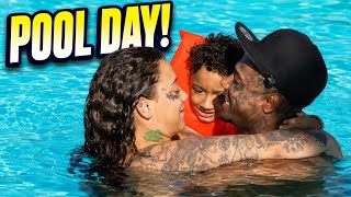 Blueface Catches Nevaeh Off Guard During Their Pool Day