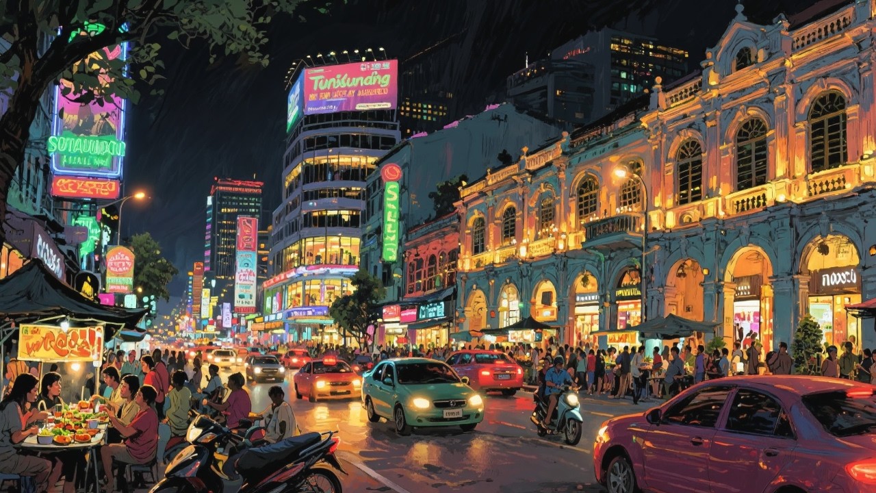 Сурабая, Индонезия🇮🇩 Настоящая ночная атмосфера во втором по величине городе Индонезии (4K HDR)