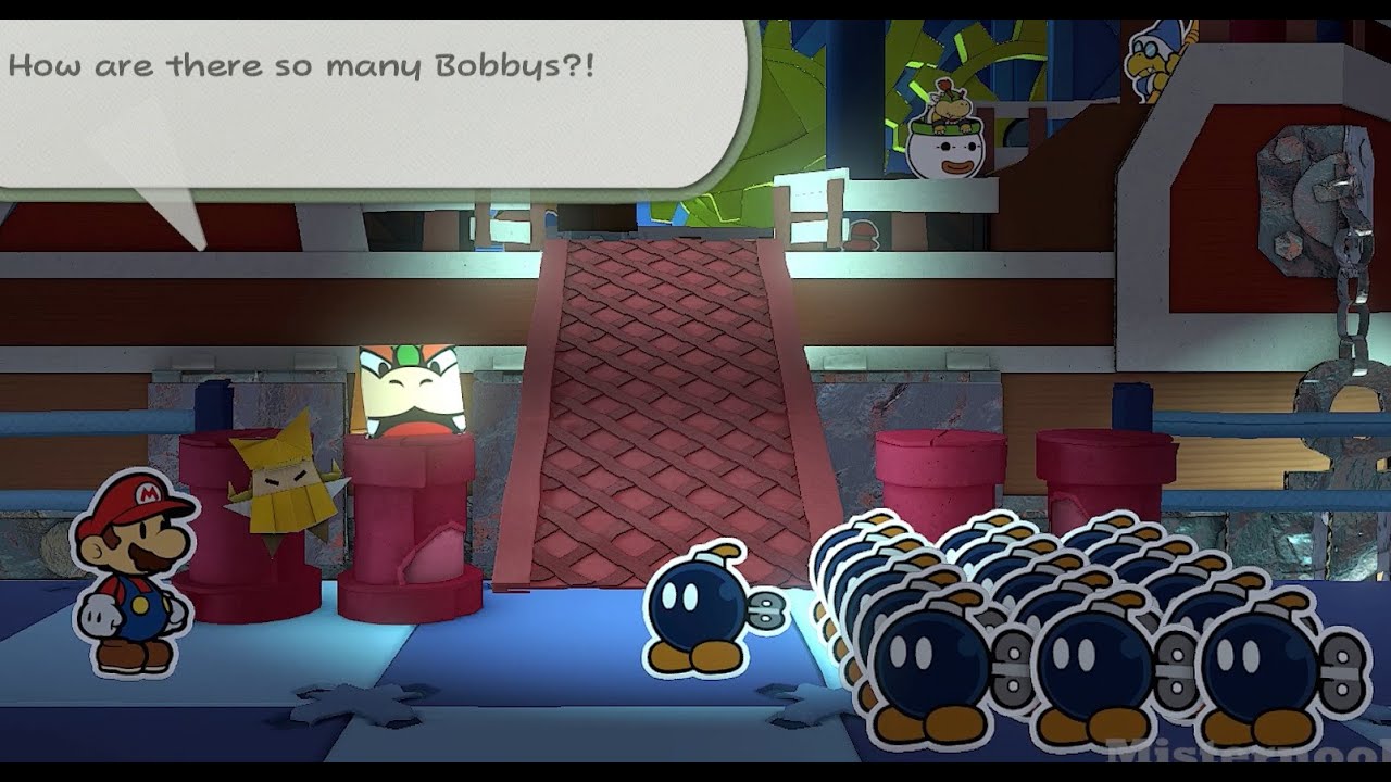 Paper Mario Origami King Olivia remembers Bobby, board Bowser Airship