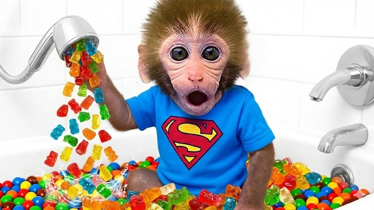 꼬마 원숭이 GoGo가 알록달록한 젤리 욕조에서 목욕을 해요! - Gogo Monkey Aventure