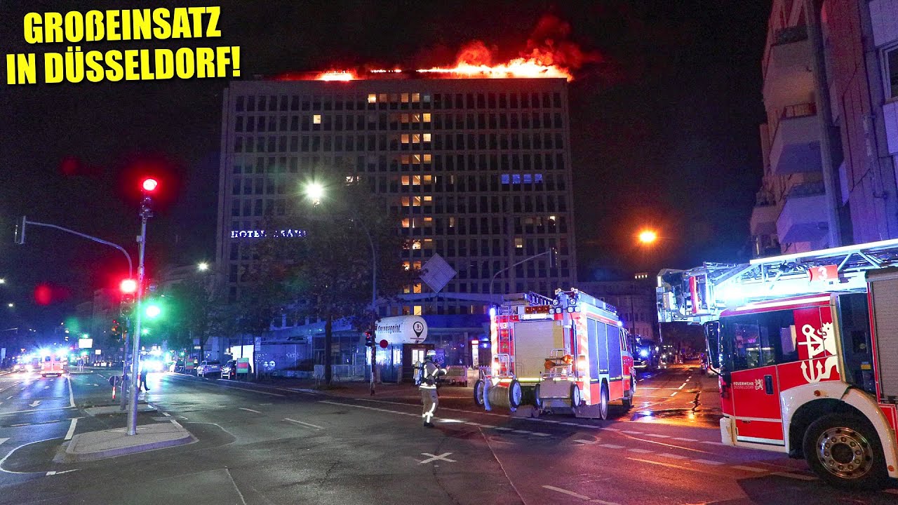 [MASSIVER BRAND IN HOTELHOCHHAUS!] - Flammeninferno im 12. OG ~ Großeinsatz Feuerwehr Düsseldorf -