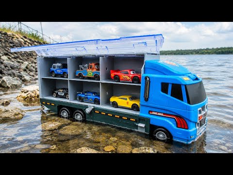 13 Mini Cars & Tomica Blue Convoy Truck! Fun Play at the Lake | Disney Cars Toys for Kids