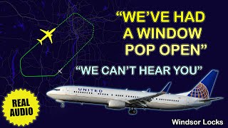 Open window in flight. United B737-900 reported open window after takeoff from Bradley, Real ATC
