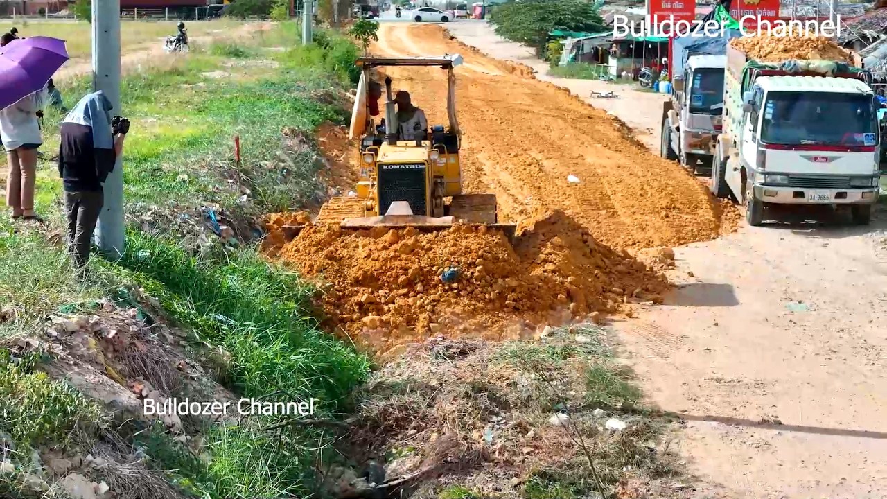 Perfectly Clean Project Landfill On Water Making Road Village by Dozer D31P With Truck