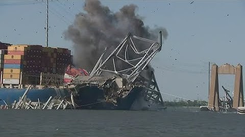Explosive demolition begins for part of Francis Scott Key Bridge in Baltimore