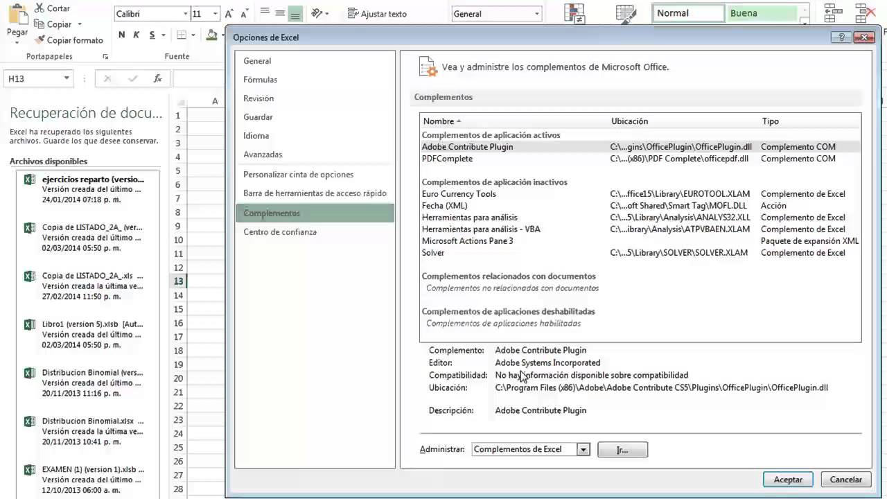 Habilitar Solver Excel 2013