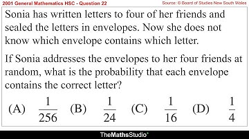 2001 General Maths HSC Q22 Solve 4-stage probability problem involving selection without replacement