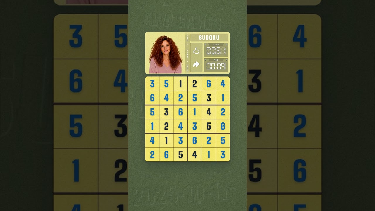 LinkedIn Mini Sudoku #61 solved board for October 11, 2025, 6x6 grid