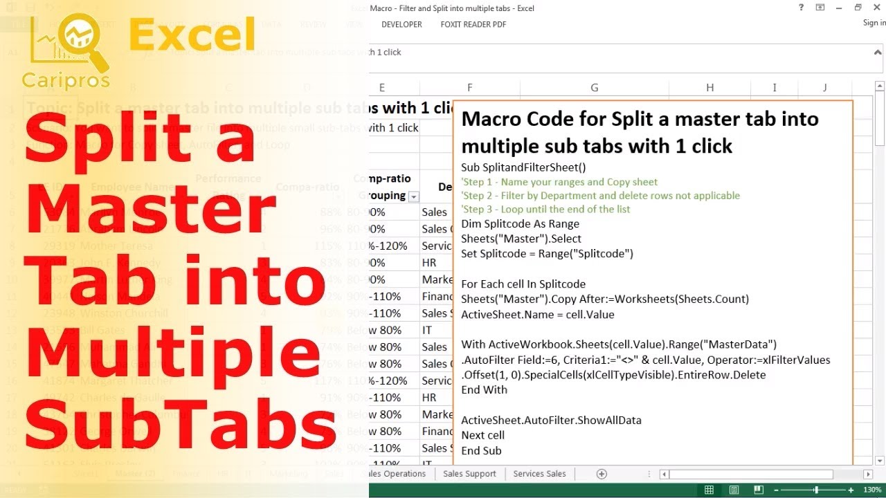 Split A Master Spreadsheet Into Multiple Sheets With 1 Click VBA For Beginner YouTube