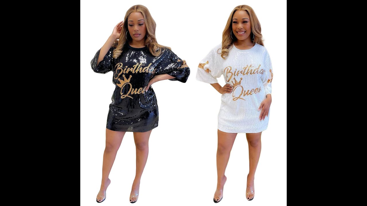 L287693 Boutique Women's Sequin T Shirt Dress Birthday Queen One Size MINI DRESS