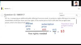 Theoretical Value of a Right trading EX.  Series 7 Exam Prep