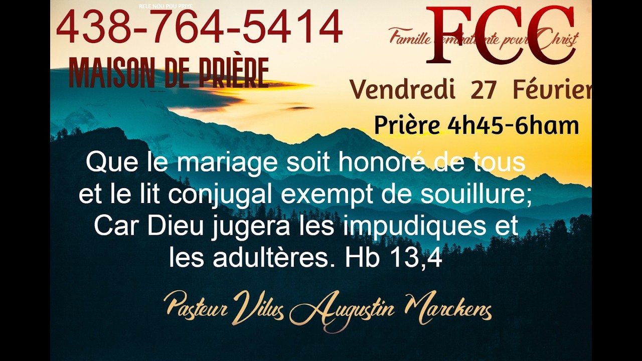 L'INFIDÉLITÉ   VEND 27 Février 2026  JEUNE   PRÌERE  P. Augustin Marckens