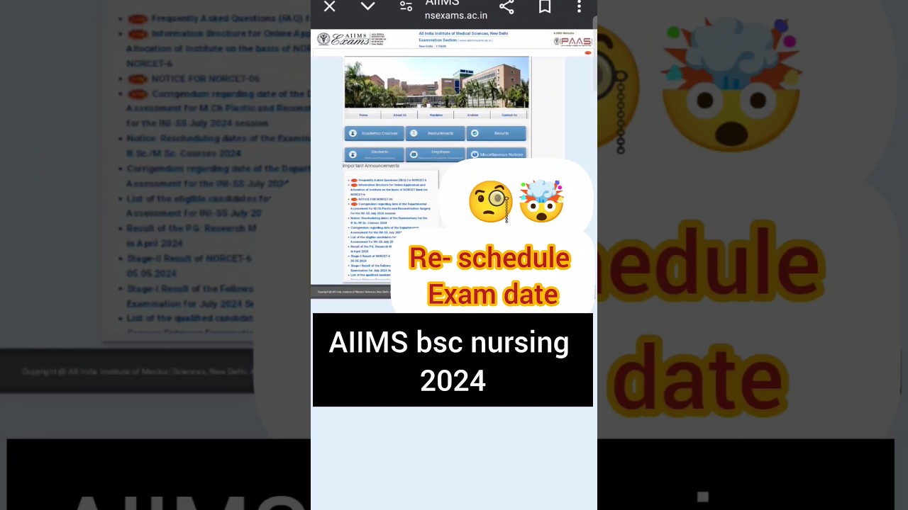 AIIMS bsc nursing exam date Re- schedule 2024 