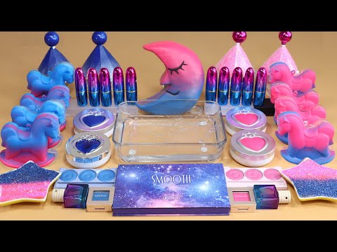 "MOON" Mixing&rsquo;PinkBlue&rsquo; Eyeshadow,Makeup more GLITTER  Into Slime.★ASMR★Satisfying Slime Video