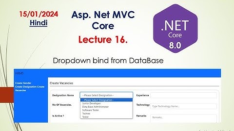 MVC Core 8.0 | Dropdown Data Bind From DataBase #aspnetcore