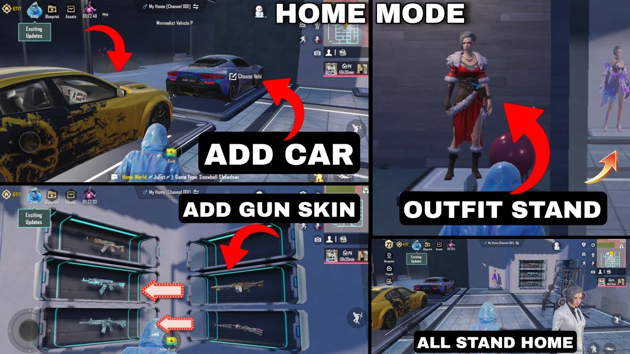 HOW TO ADD GUN IN HOME BGMI | HOW TO ADD CAR IN HOME MODE | OUTFIT STAND BGMI