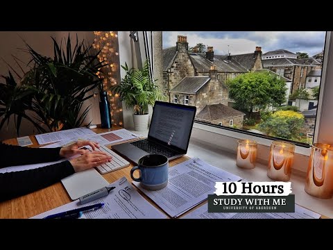 10 HOUR STUDY WITH ME on A RAINY DAY | Background noise, 10-min Break, No music, Study with Merve