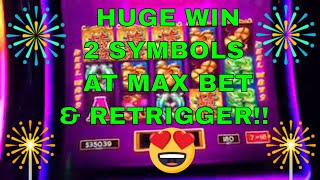 Double Blessings 2 gold symbols at MAX BET FOR A HUGE WIN, PLUS RETRIGGER!!!