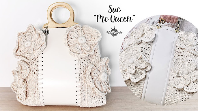 Sac au crochet au feuilles 3D en relief écru - Serena Crochet