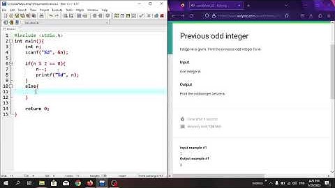 " Previous odd integer" in C programming language. #Eolymp problem 8885.