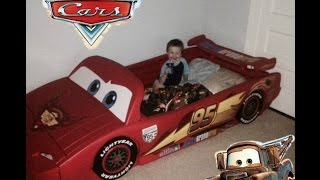 Disney Cars LIGHTNING McQUEEN race car bed - Xman gets for his BIRTHDAY party - MATER too