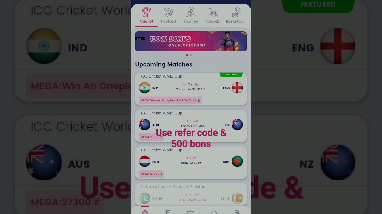 100 % Bonus use contest fantasy app
