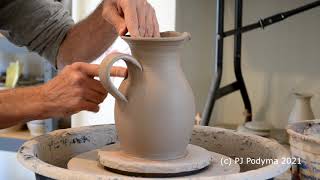 How to wheel-throw a pottery pitcher on the potters wheel by potter Peter J Podyma.