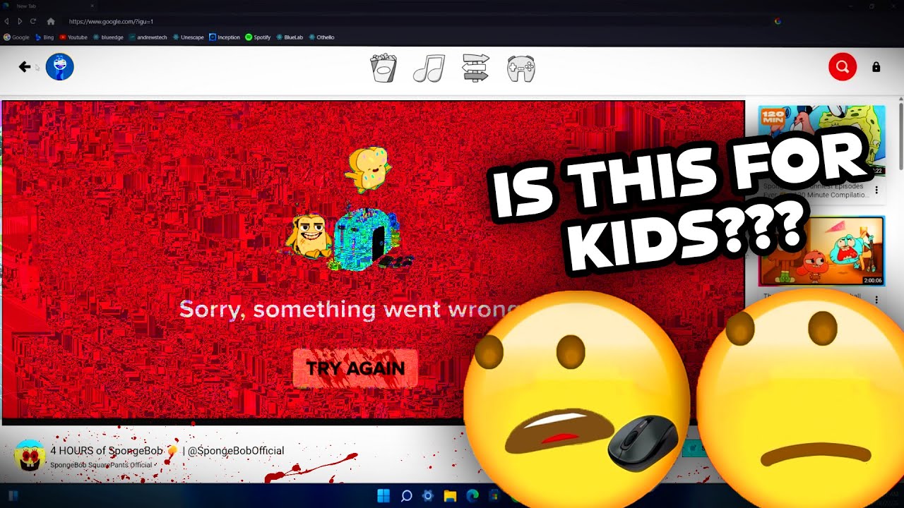 Ужасный глюк на YouTube для детей, но эмодзи к этому не готовы
