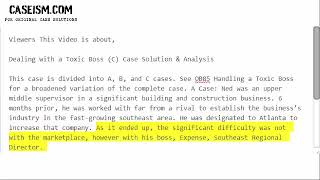 Dealing with a Toxic Boss (C) Case Solution & Analysis- Caseism.com