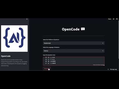 OpenCode - To Generate any Code | Streamlit App | OpenAI