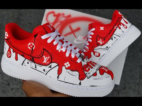 🔴 Full Red LV Custom AF1s 🔴  White nike shoes, Nike air shoes, Hype shoes