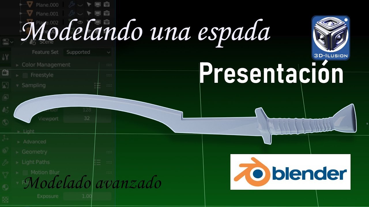 blender tutorial español modelado para principiantes, modeladomos una espada. tutoriales de cejas