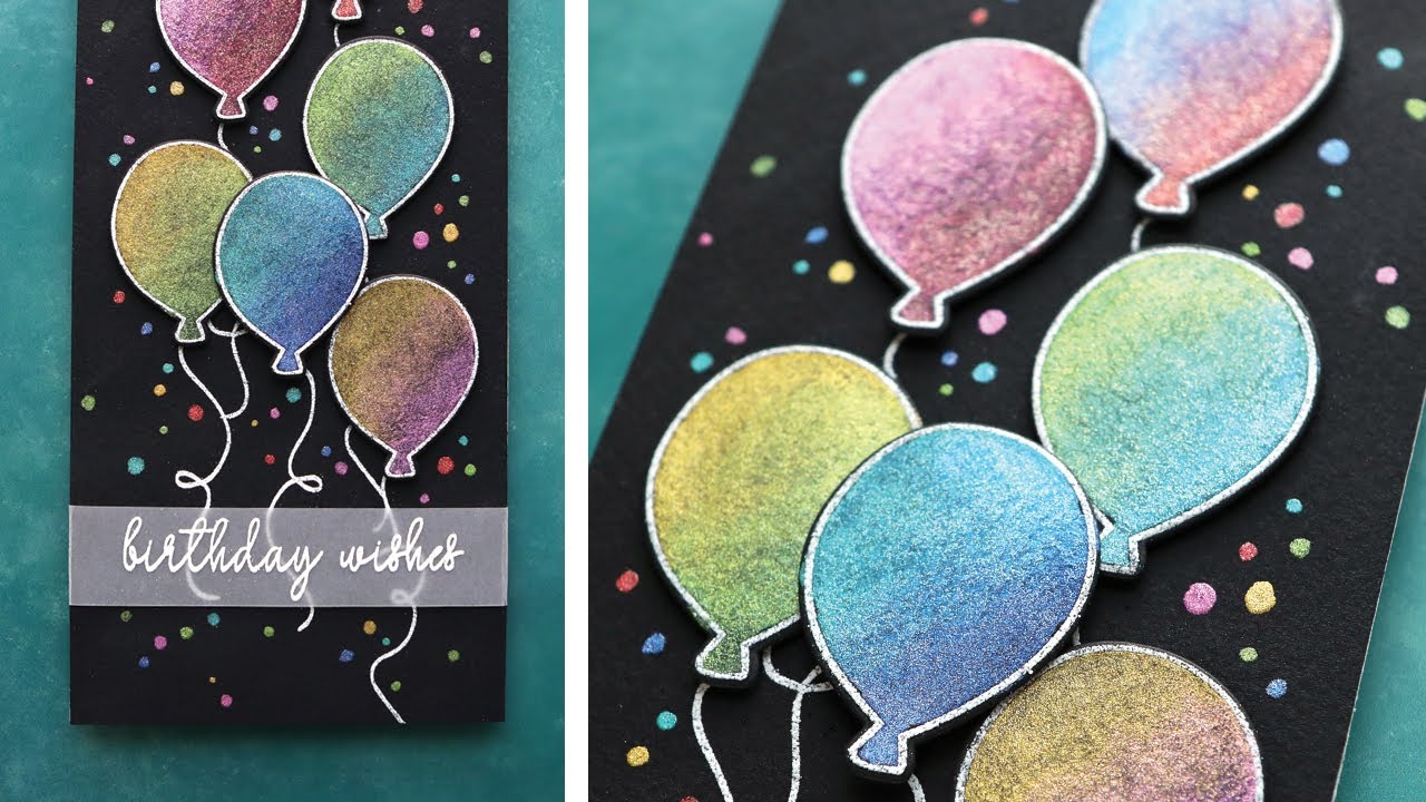 Happy Birthday Rubber Stamp, with Balloon and Confetti