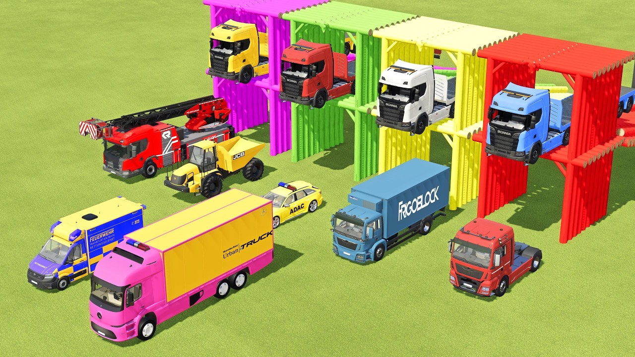 TRANSPORTING TANK TRUCK, AMBULANCE, MIXER CEMENT TRUCK, BOX TRUCK, SCANIA BUS -  FS22