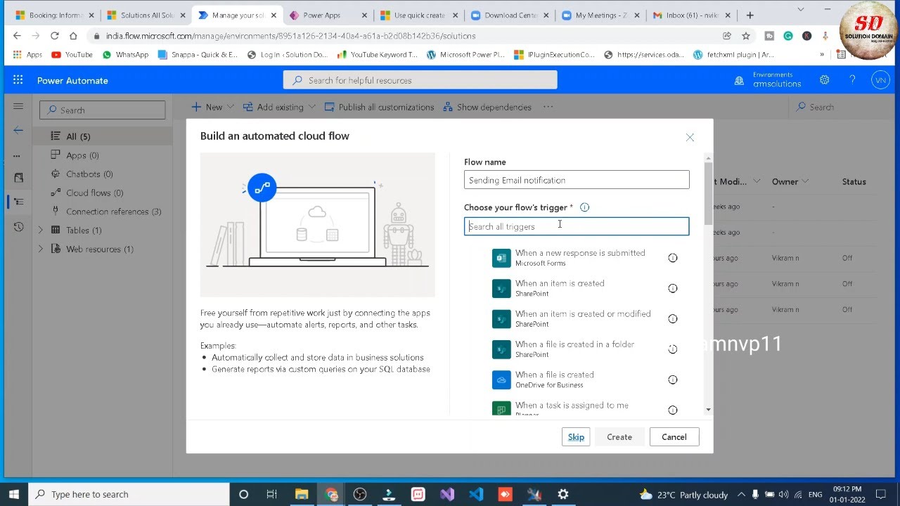 Automated Cloud Flow d365 send an email notification using Gmail 2022 AlirezaAliabadi YouTube