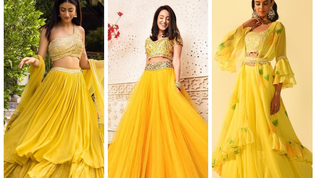 New Girls Yellow Lehenga Design with Pink Blouse | Designer outfits woman,  Lehenga designs, Yellow lehenga