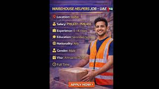 FREE JOB VISA IN DUBAI FOR WAREHOUSE HELPERS| FULL DETAILS #jobspot #jobspotoverseas