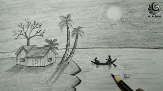 Pencil Drawing of sunset | Beautiful scenery