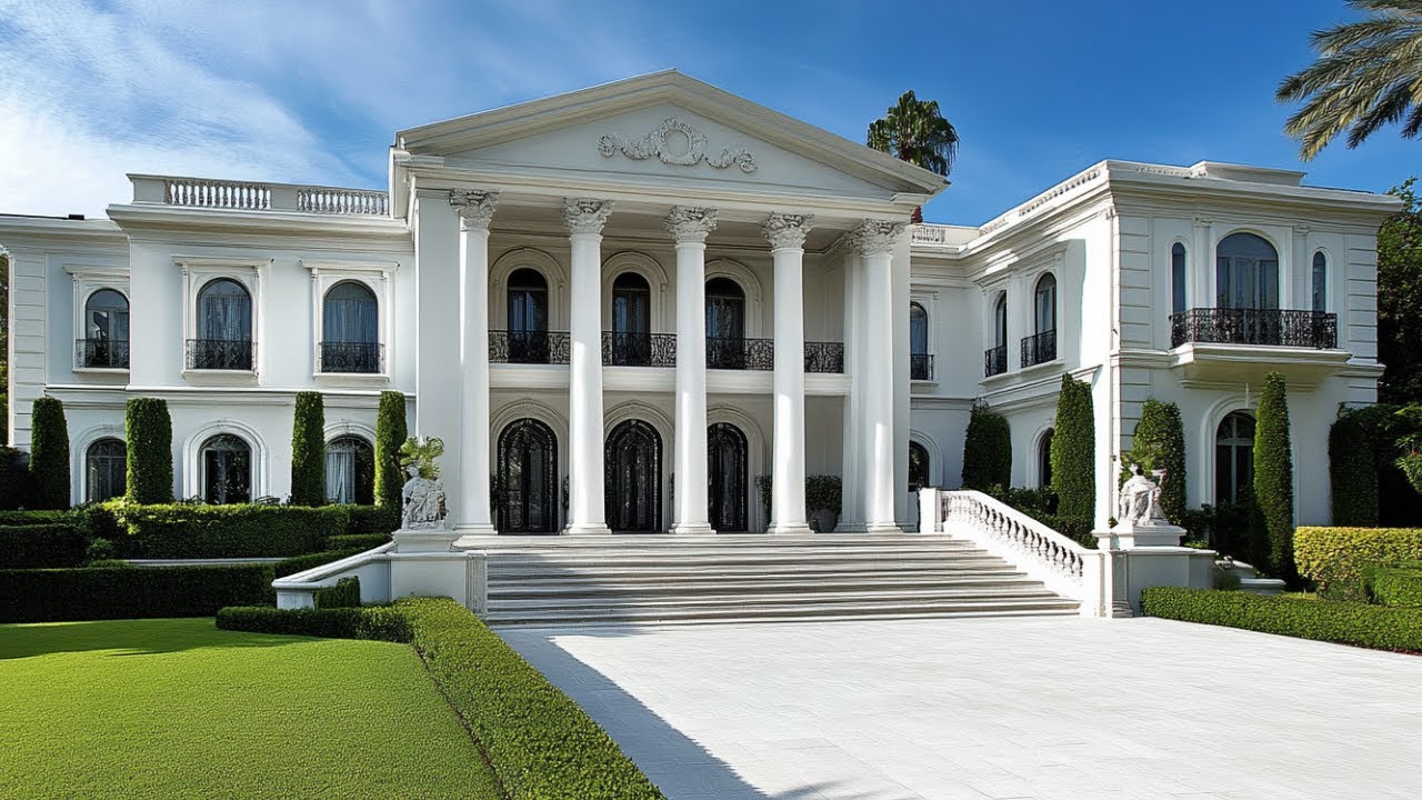 Luxurious Beautiful Classical Mega Mansion with white Interiors and Exteriors.