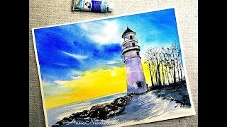 lighthouse seascape painting