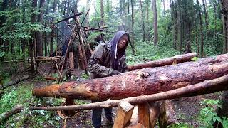 woodwork & working with block rollers, pulling a wooden totem. No talk